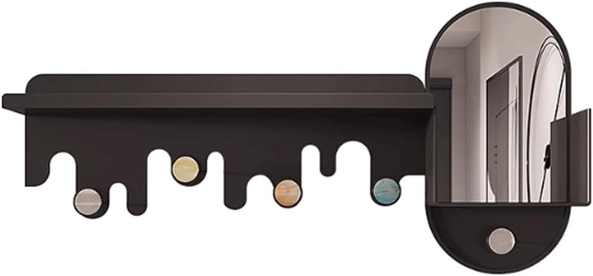 Kapstok met Spiegel - Muurhanger Plank - Entree Organiseren - 5 Dubbele Haken - 60x30 cm -