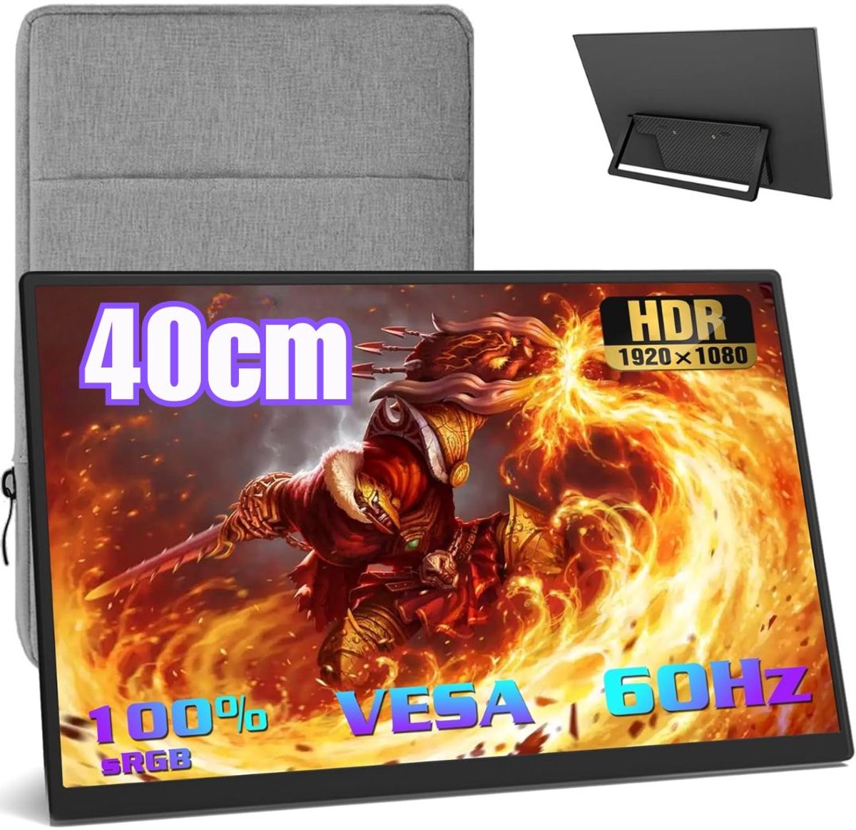 KAD® Portable Monitor - Draagbare Monitor voor Laptop - Ultra-Slank Tweede Scherm - Zwart - 36cm x 21cm x 1cm