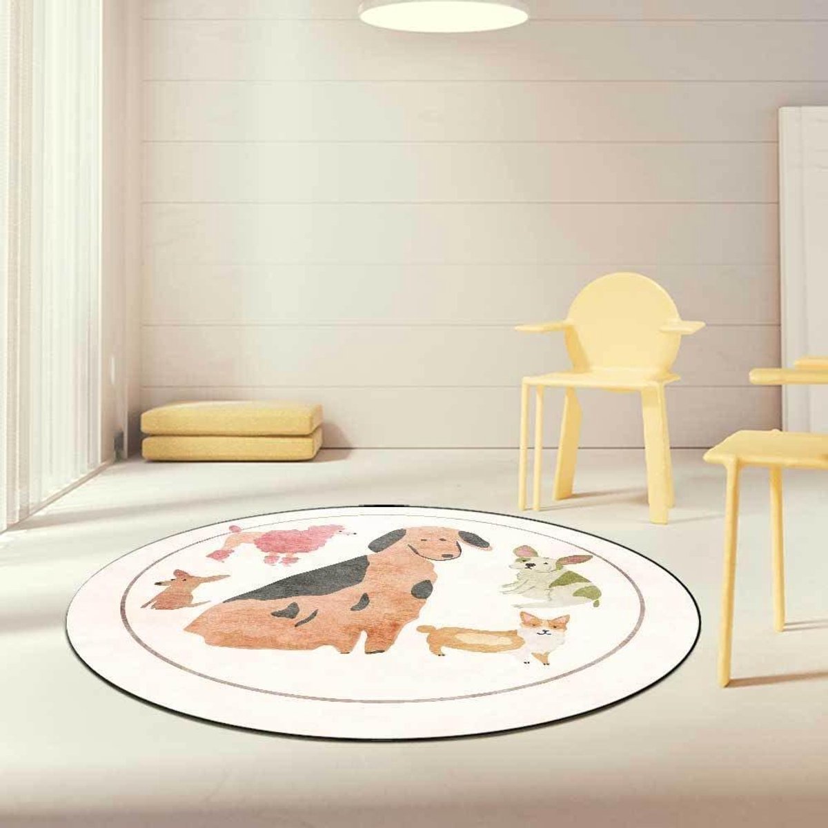 Rond Vloerkleed - Zacht Tapijt - Woonkamer Decoratie - Antislip en Wasbaar - 180 cm - Beige