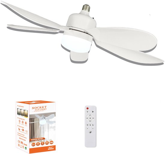 Plafondventilator lamp wit 52×17 cm met afstandsbediening, dimbaar, 3 kleurtemperaturen, E26/E27 fitting, set van 2