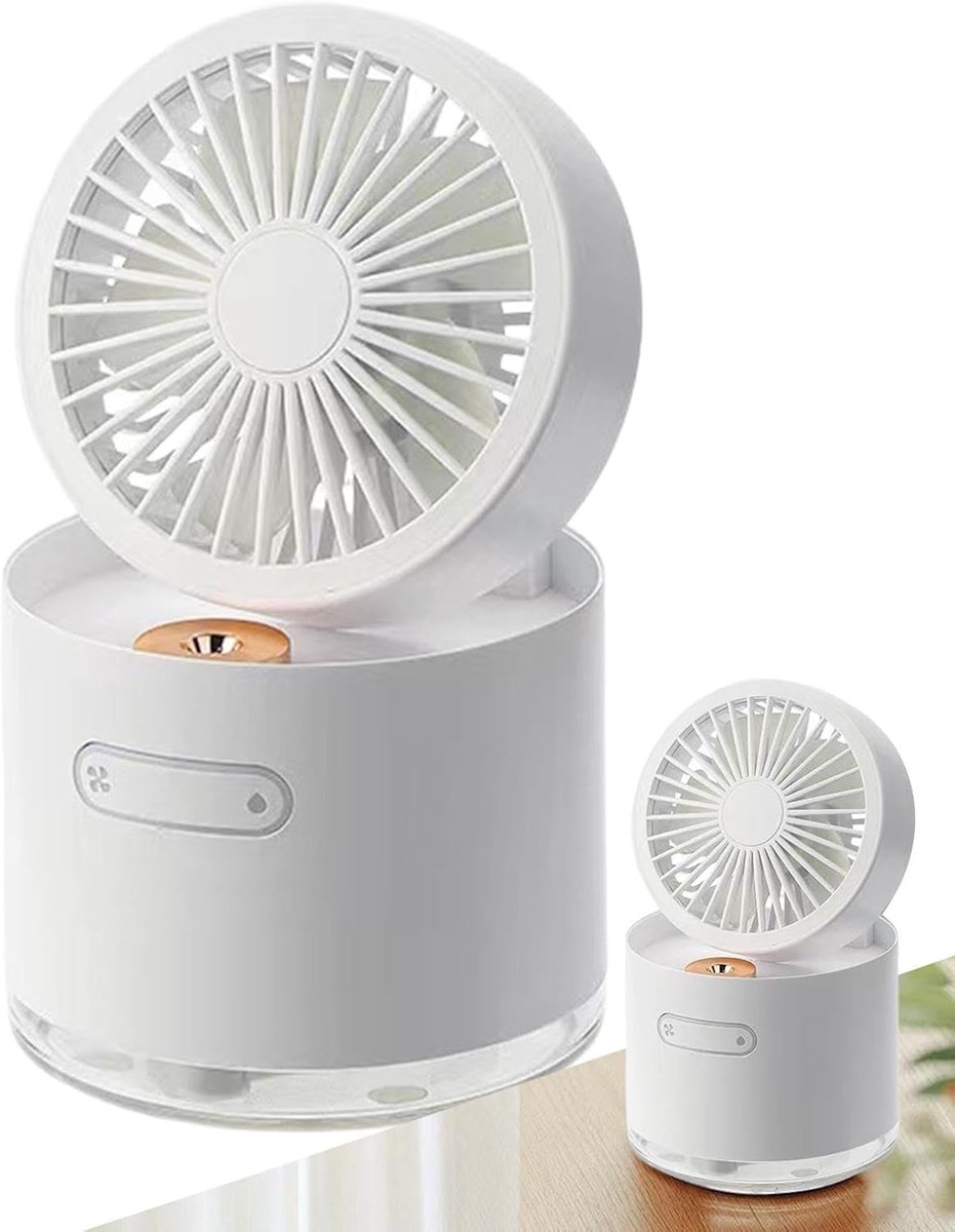 Ventilator - Handventilator met vernevelingsfunctie - Draagbaar - Tafelventilator - Oplaadbaar - Stil ontwerp, geschikt voor binnen, school, reizen, werk en buitengebruik, wit