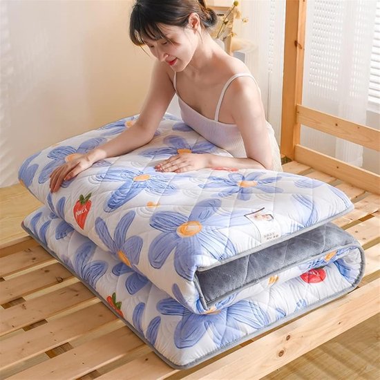 Japanse Futon Matras - Zachte Vloerbedekking - Comfortabel Slapen - Opvouwbaar Ontwerp - 180x200cm - Blauw — afbeelding 3