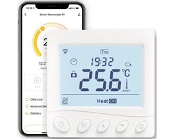 WiFi-slimme thermostaat watergedragen vloerverwarming, geschikt voor kalender en afstandsbediening (gateway niet inbegrepen), geschikt voor Alexa en Google Home, 3A, wit.