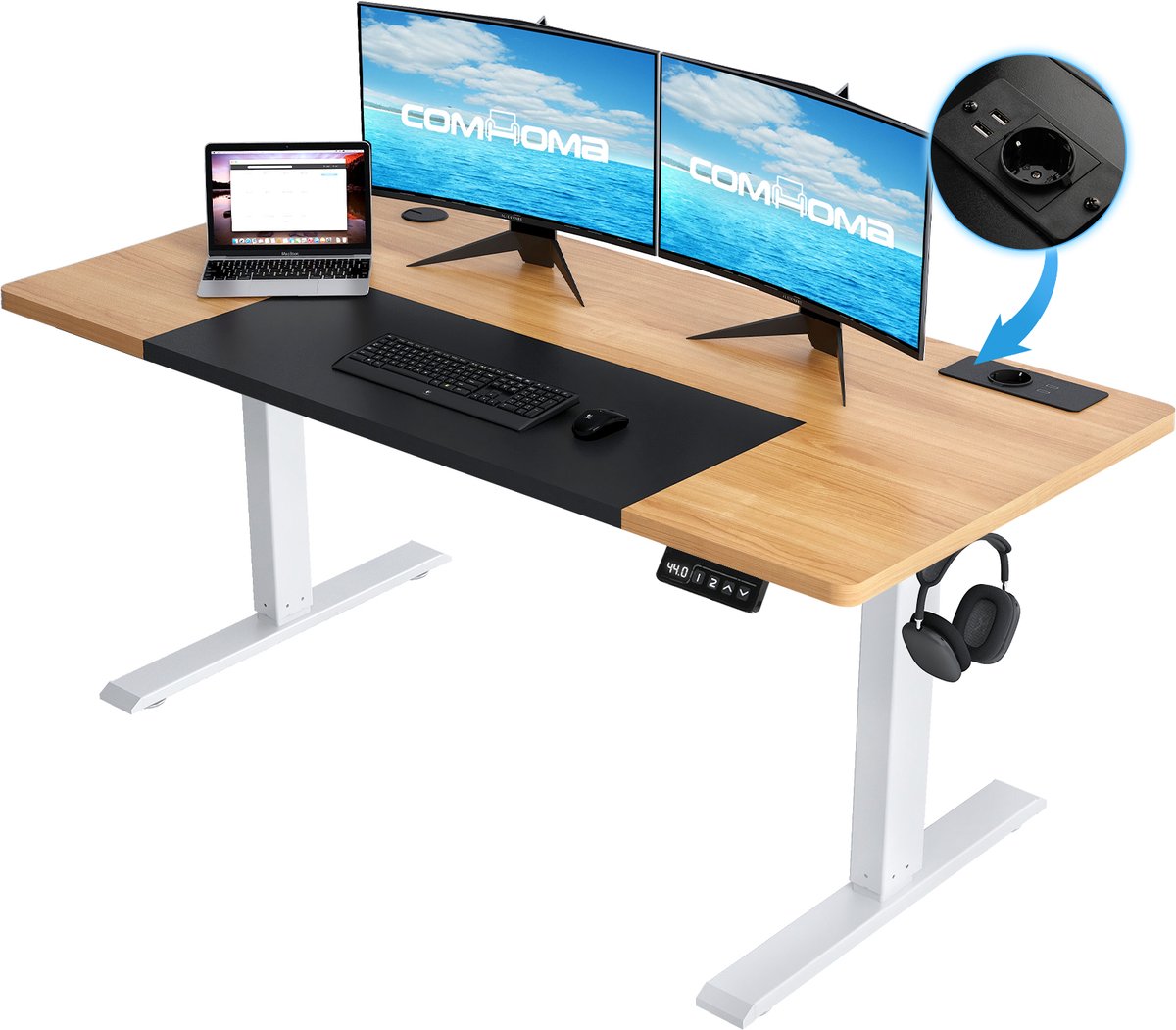 COMHOMA - Elektrisch Zit Sta Tafel 140x60 cm - Met Geheugenfunctie - Hout