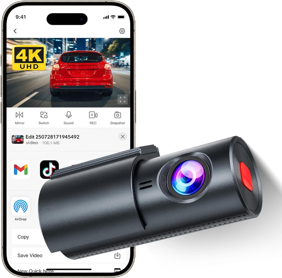 DnA® Dashcam - Dashcam Voor Auto - Dashcams - Dashcam Voor Auto Voor en Achter - Dashcam Draadloos - Zwart - 9cm x 4cm x 4cm – foto 5