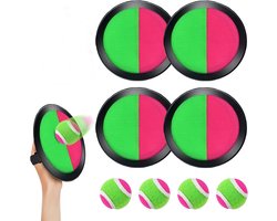 Gooi- en vangbal voor buiten - Balvangspeelgoed voor kinderen - Strand- en tuinspeelgoed voor het hele gezin - 4 paddles - 4 plakballen
