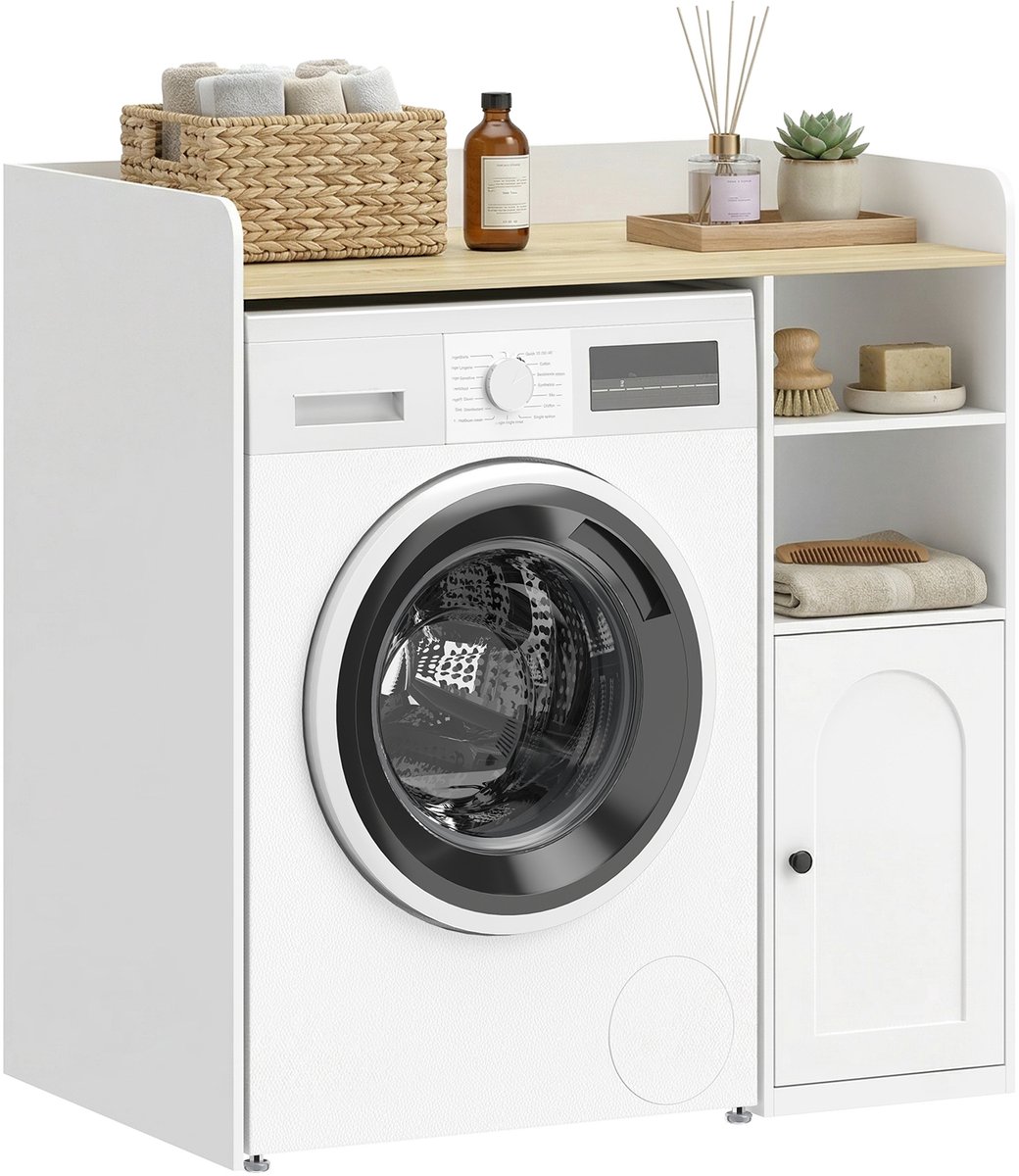 HOMCOM Kast boven wasmachine-MDF-93,5L x 60B x 100H cm-Wit + Natuur