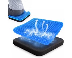 Gelkussen - Gel zitkussen - 35×42 cm - Verdikt gel zitkussen met honingraatpatroon - Zacht en comfortabel - Verlicht de druk op de rug en het stuitje - Geschikt voor auto, kantoor, thuis en rolstoelgebruik (blauw)