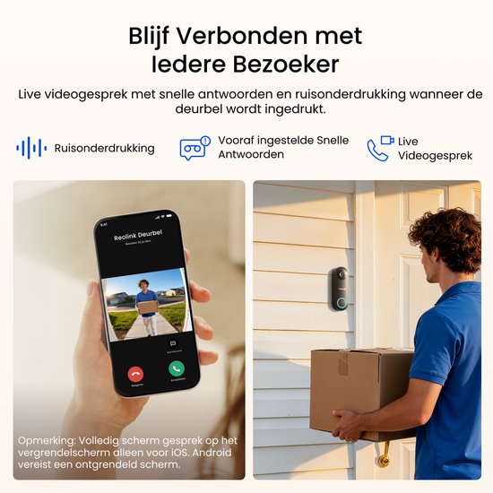 Reolink Videodeurbel WiFi Bedrade Voor Buiten - 2K 5MP - 4:3 Breedbeeld - Dual-band wifi - Lokale Opslag - Tweewegaudio - Slimme Detectie-1 Stuk