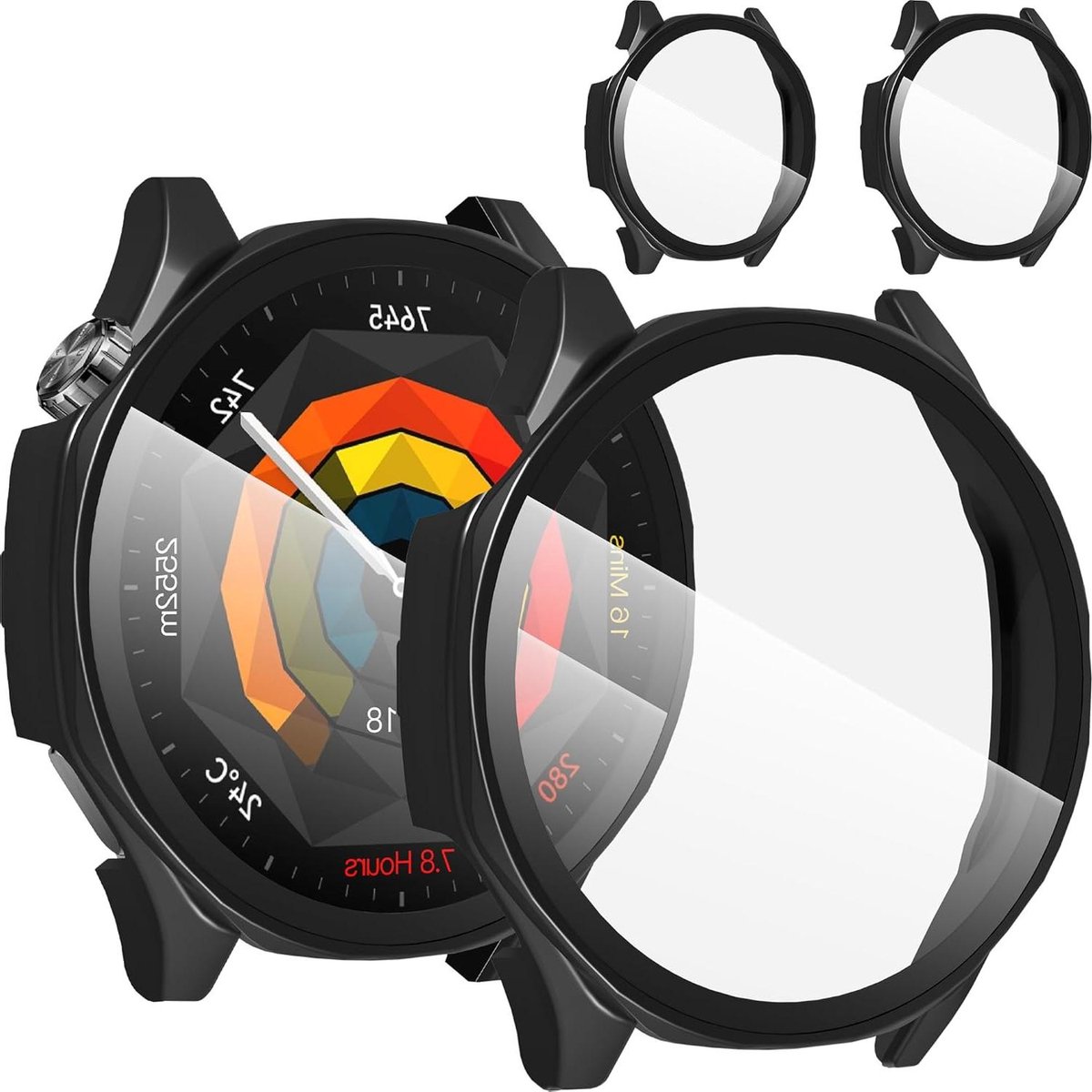 Smartwatch Hoesje - Screen Protector - Dagelijkse Bescherming - Gehard Glas 9H - 46 mm - Zwart