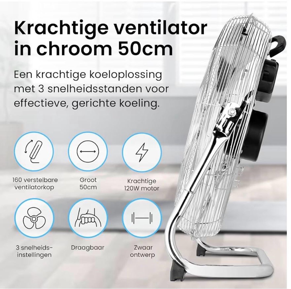 BIXc® - Sportvloerventilator - 50 cm met 3 Snelheden - Vermogen 120W en Instelbare Ventilatorkop - Ventilator met Krachtige Circulatie geschikt voor sportscholen - werkplaatsen - garages