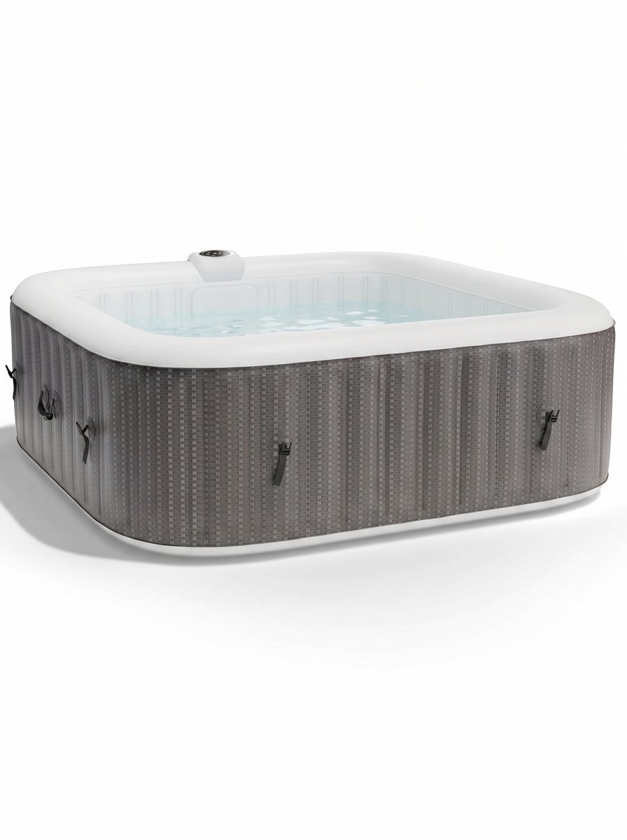 Opblaasbare Spa Whirlpool 2400W 185x185cm voor 6 Personen - 130 Massagejets - 910L - Rotan Design - Incl. Afdekking en Automatische Opblaasfunctie