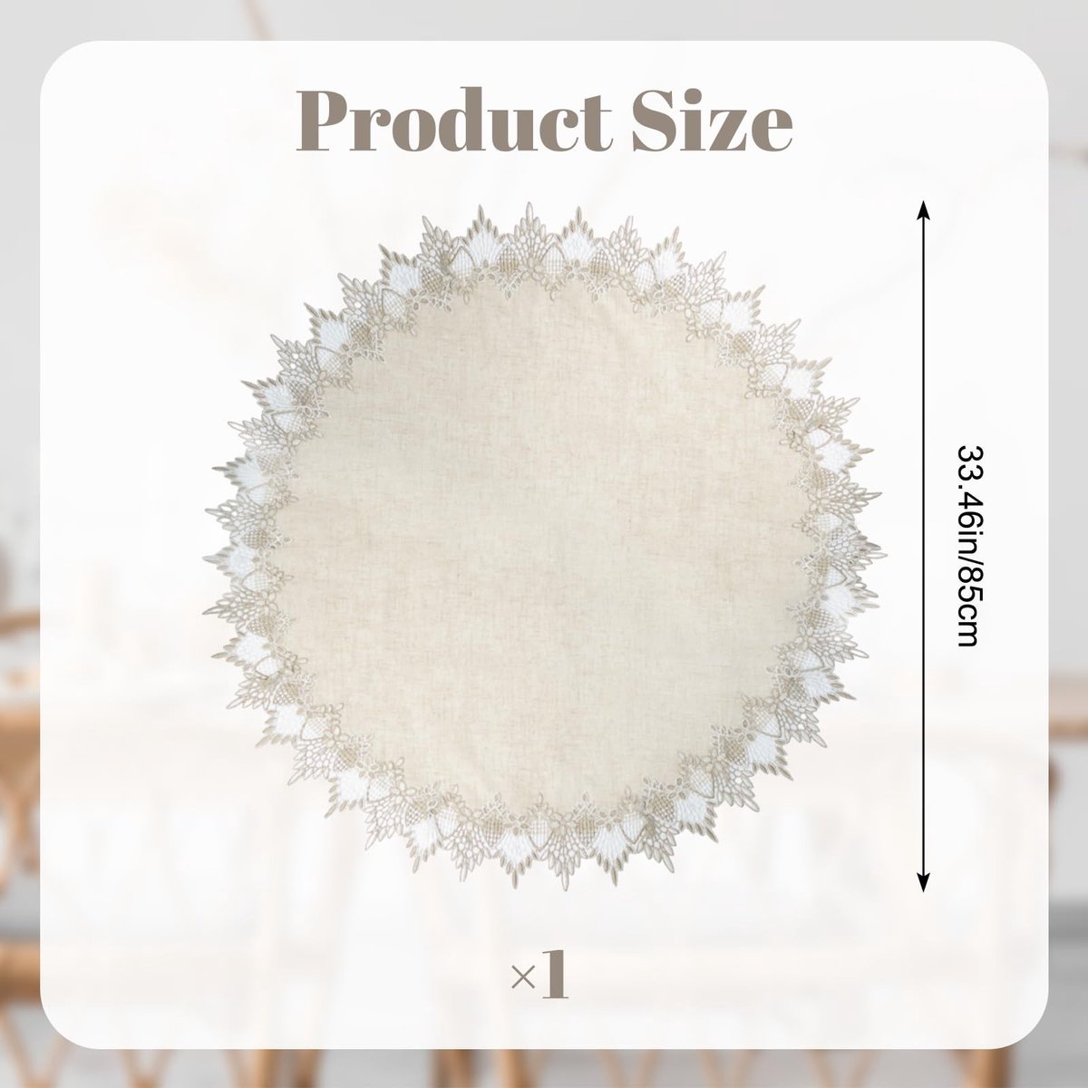 Dailygoods - Rond Beige Tafelkleed van Linnen met Kanten Rand 85 cm