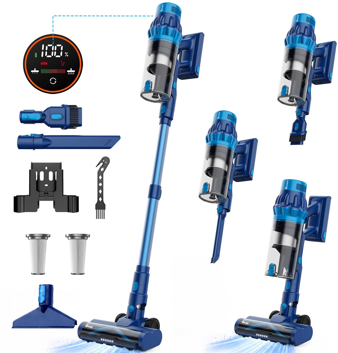 Bollit Steelstofzuiger Draadloos zonder Zak - 425W - Draadloze Stofzuiger - Kruimeldief Snoerloos - Vacuum Cleaner - Handstofzuiger - Stofzuiger Steel met Hepa Filter - Stofzuiger Huisdieren - Zakloze Stofzuiger