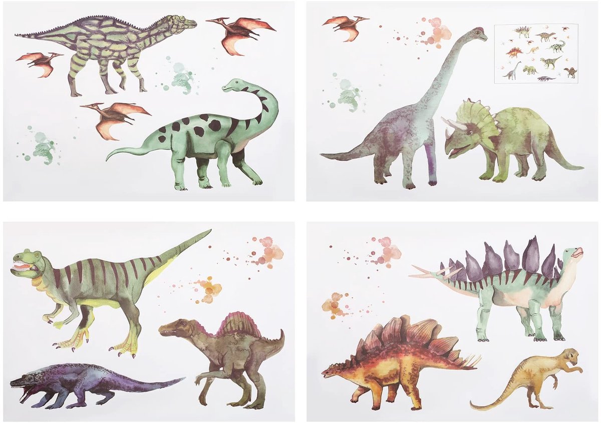 Dailygoods - Set van 4 Zelfklevende Dinosaurus Muurstickers voor Kinderen