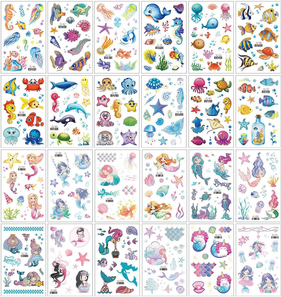 Dailygoods - 24 Schattige Zee-Thema Tattoostickers voor Kinderen