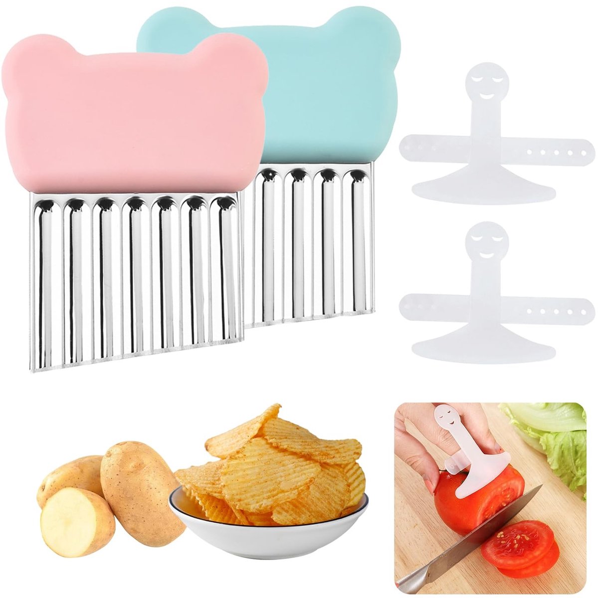 Dailygoods - 2 Stuks Aardappelsnijder van Roestvrij Staal met Vingerbeschermers