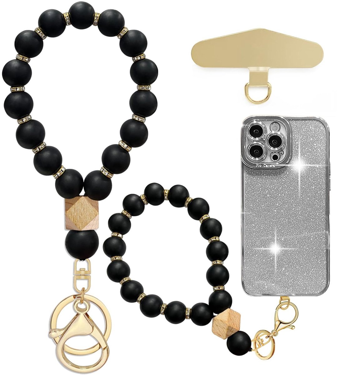 Dailygoods - Korte Telefoonketting met Siliconen Parels en Houder