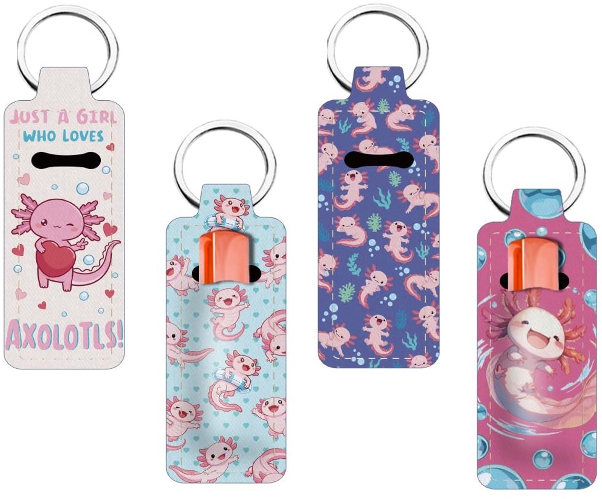 Dailygoods - 4 Stuks Chapstick Houder Sleutelhanger met Axolotl Motief