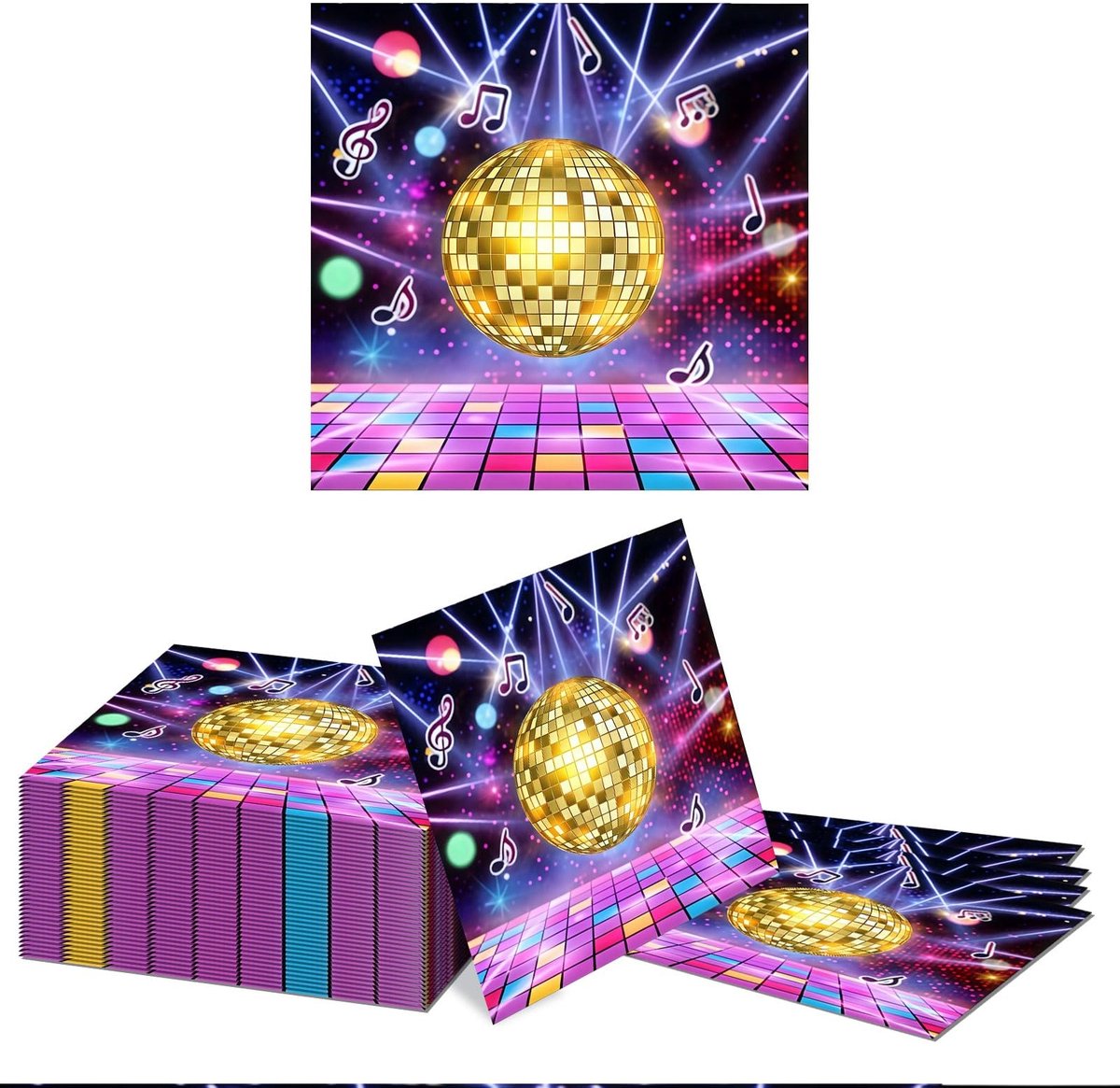 Dailygoods - Set van 40 Kleurrijke Disco Servetten 33x33cm voor Feestelijke Decoratie
