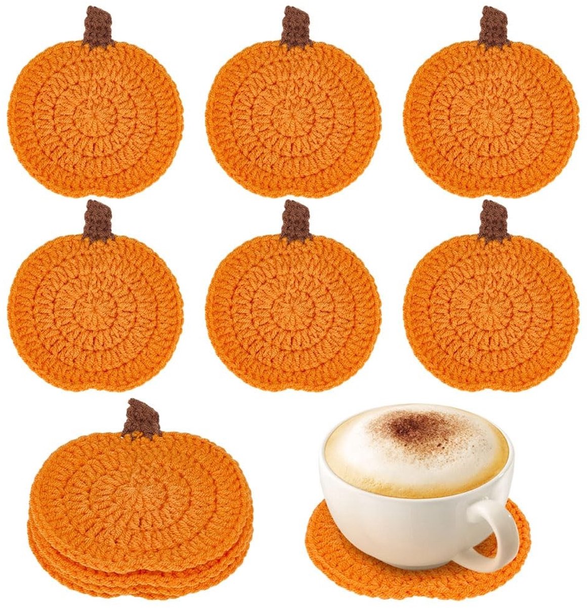 Dailygoods - 8 Stuks Donkoranje Pompoen Onderzetters voor Herfstdecoratie