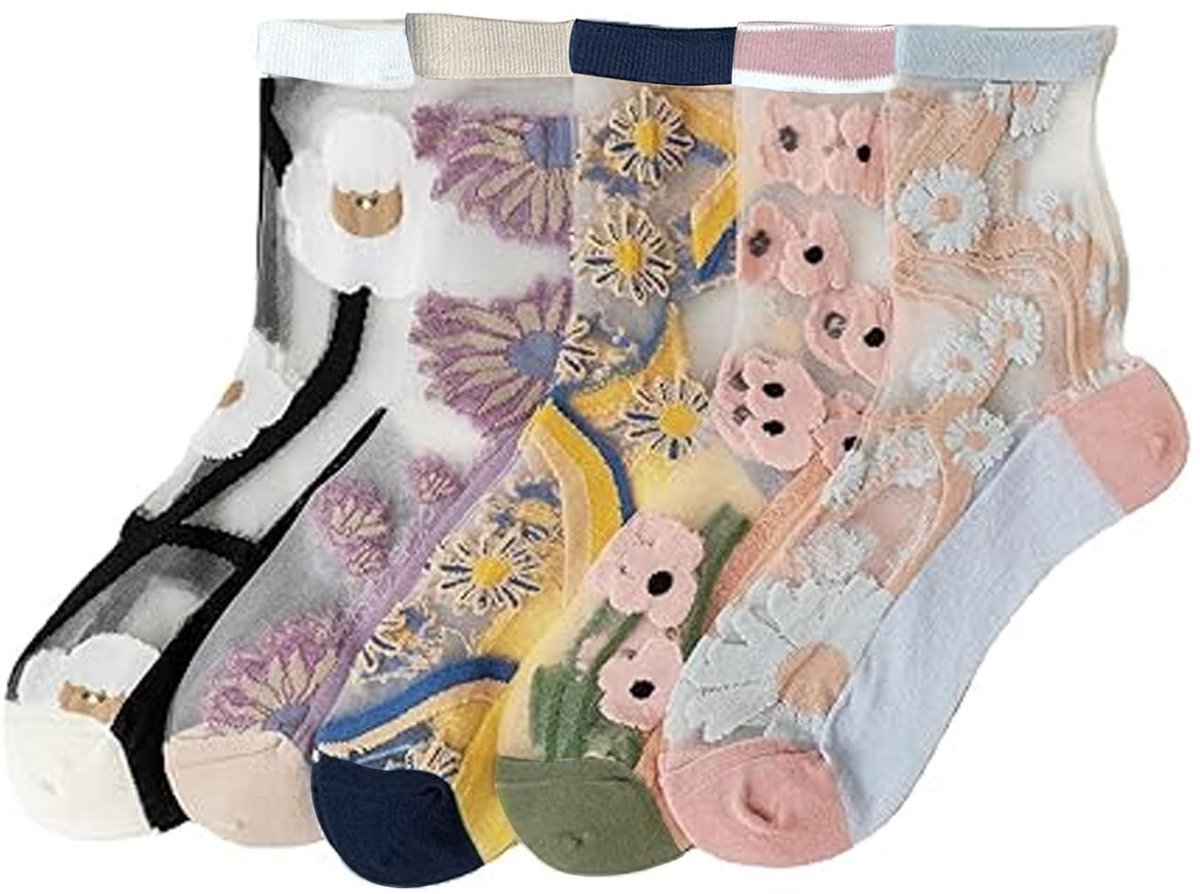 Dailygoods - Set van 5 Transparante Bloemensokken voor Dames