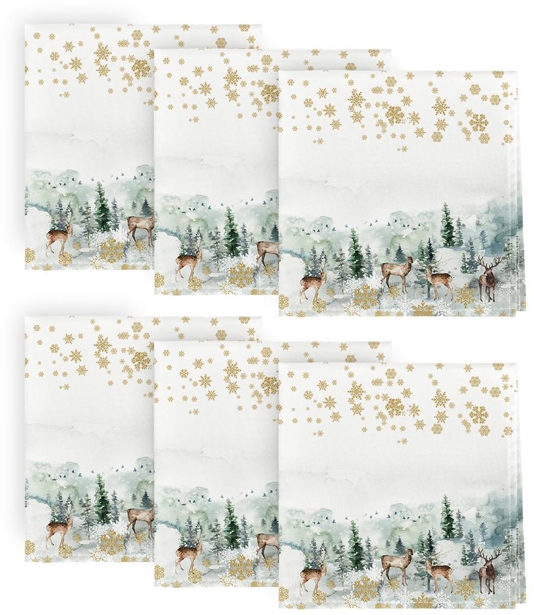 Dailygoods - Set van 6 Gouden Sneeuwvlokken Servetten voor Kerstmis