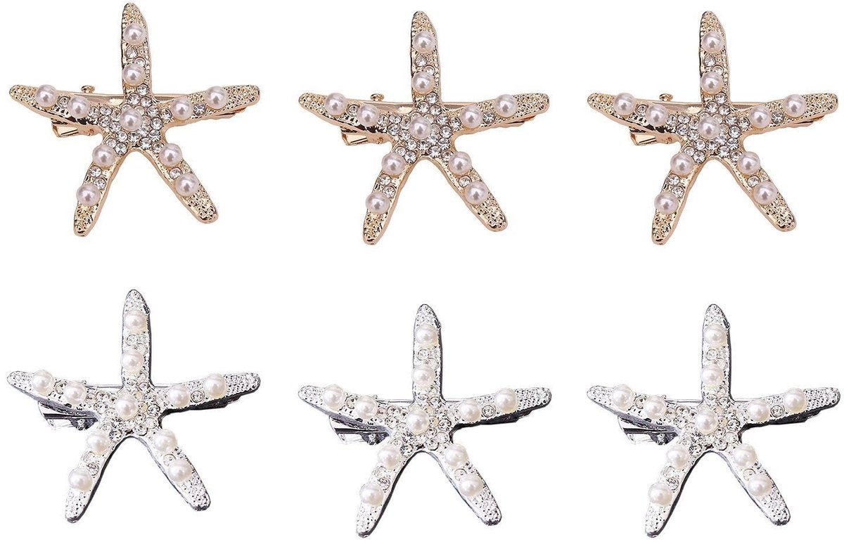 Dailygoods - Set van 6 Zeester Haarspelden met Strass