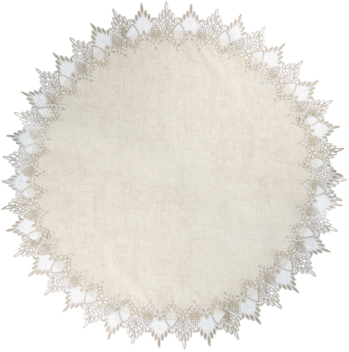 Dailygoods - Rond Beige Tafelkleed van Linnen met Kanten Rand 85 cm