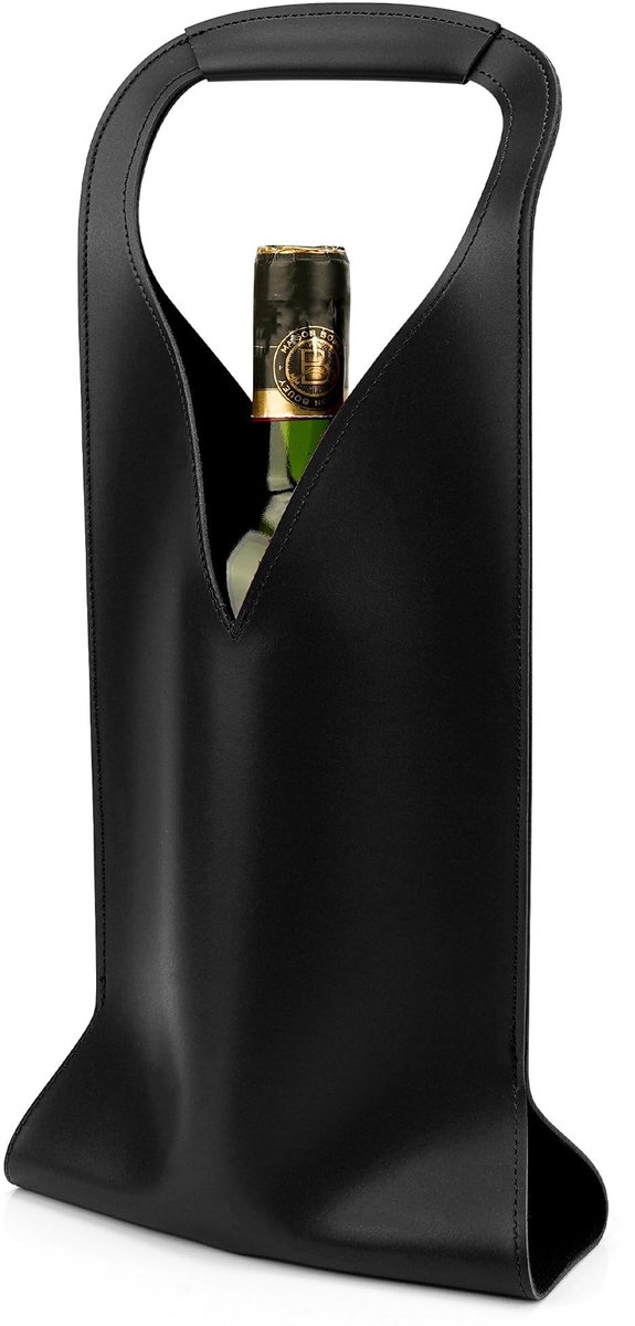 Dailygoods - Luxe Veganistische Lederen Wijnfleszak Zwart 750ml