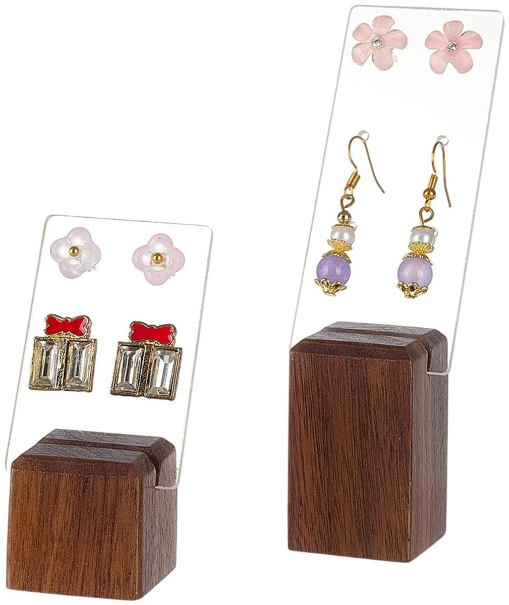 Dailygoods - Acryl Oorbelstandaard met Walnootbasis voor Sieraden