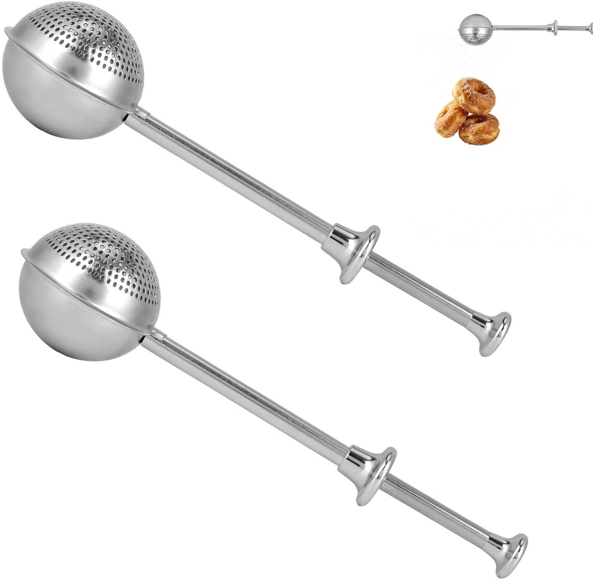 Dailygoods - Set van 2 Roestvrijstalen Poedersuikerstrooiers met Veerhandvat