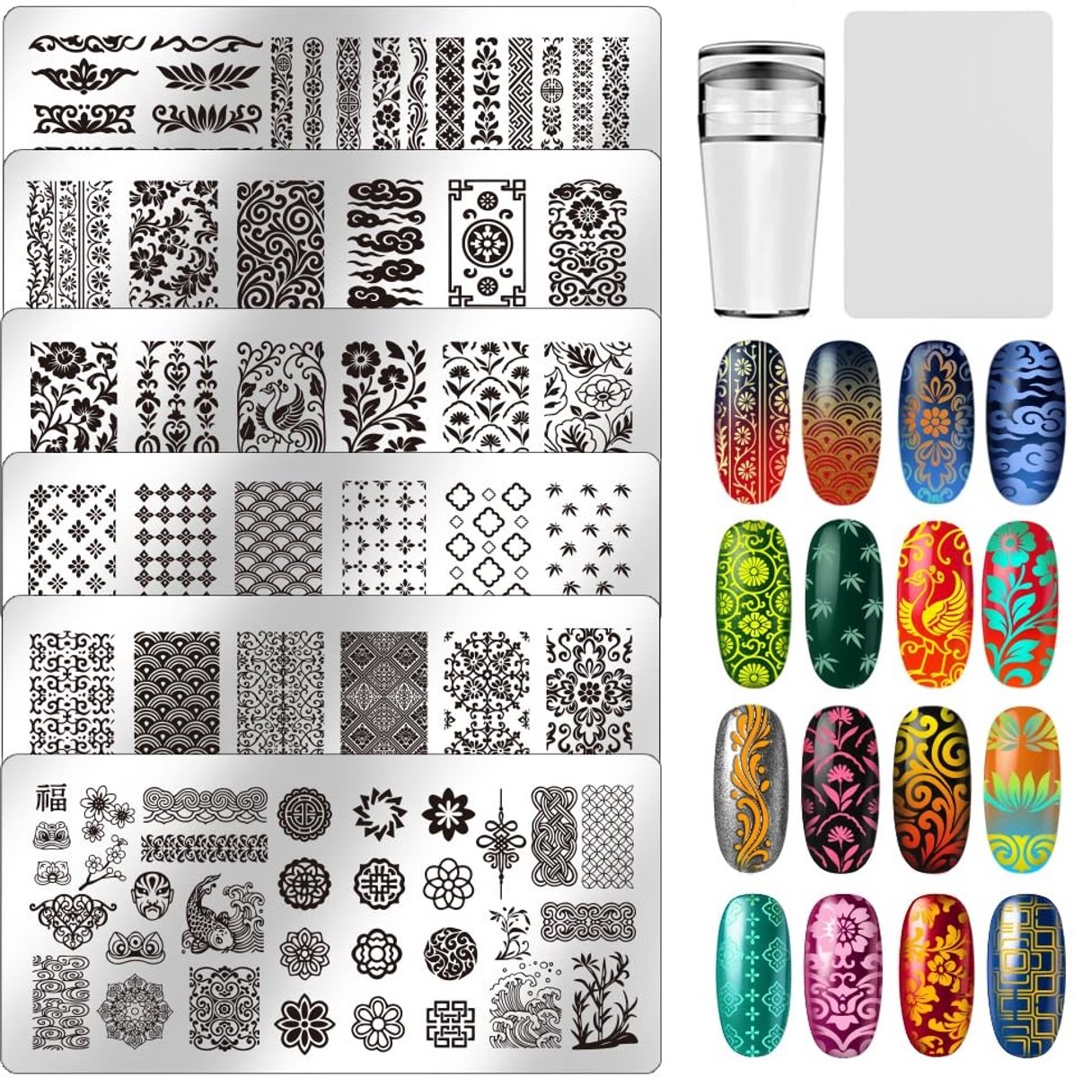 Dailygoods - Set van 6 Oosterse Nagel Stempel Platen voor Nail Art