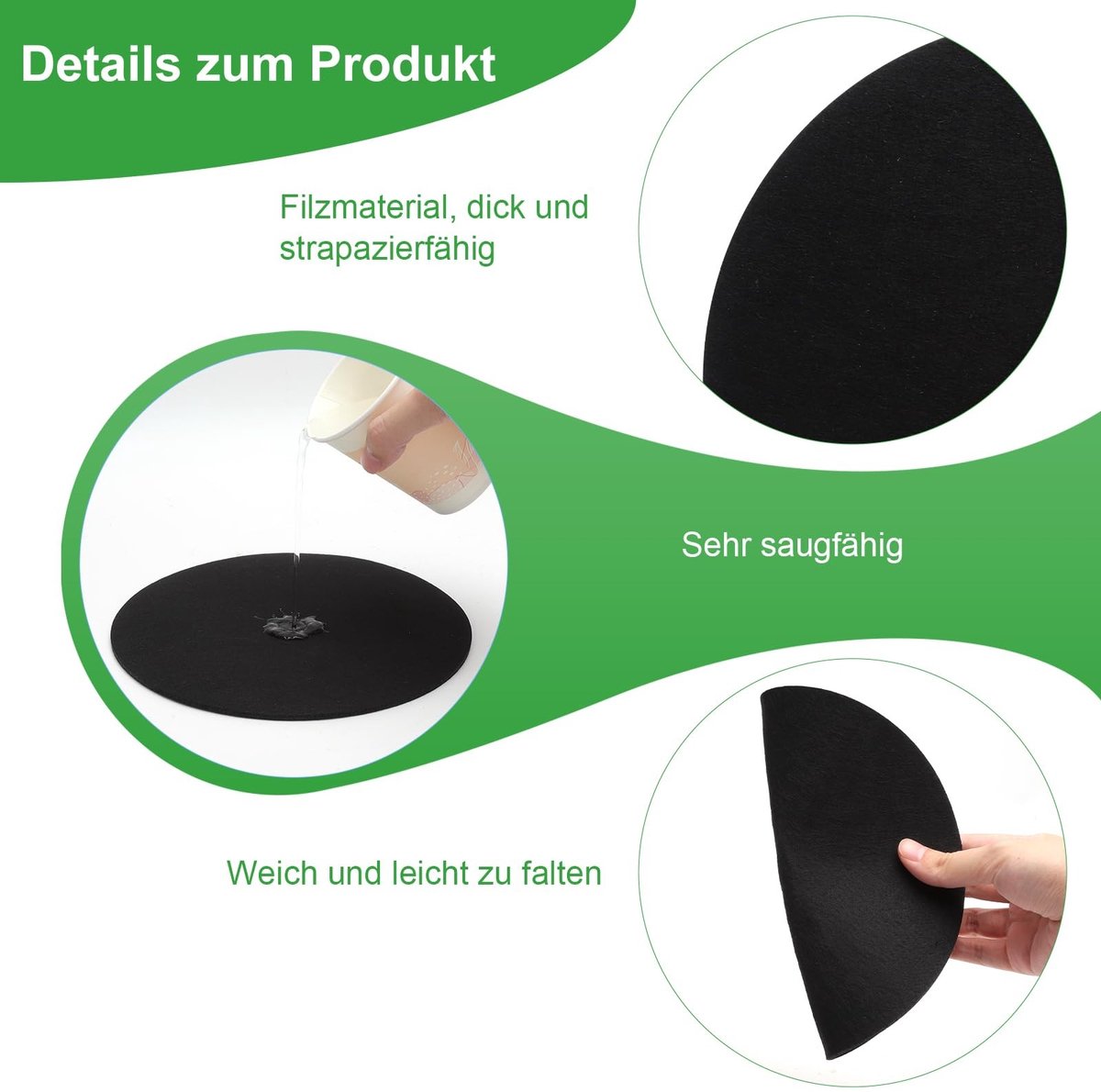Dailygoods - 6 Stuks Grote Vilten Onderzetters, Rond, Herbruikbaar en Afwasbaar