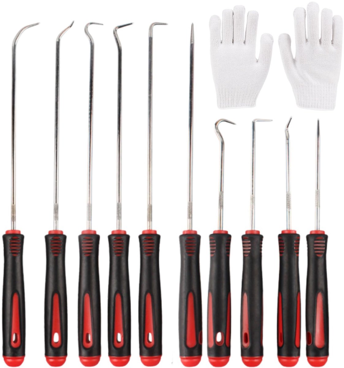 Dailygoods - Set van 10 Picks en Haken voor Precisiewerk, Zwart-Rood
