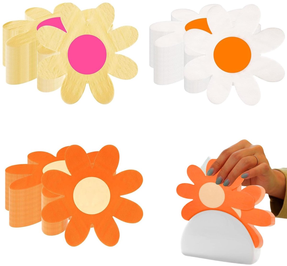 Dailygoods - Daisy Servetten Set van 60 Stuks in Wit, Geel en Oranje