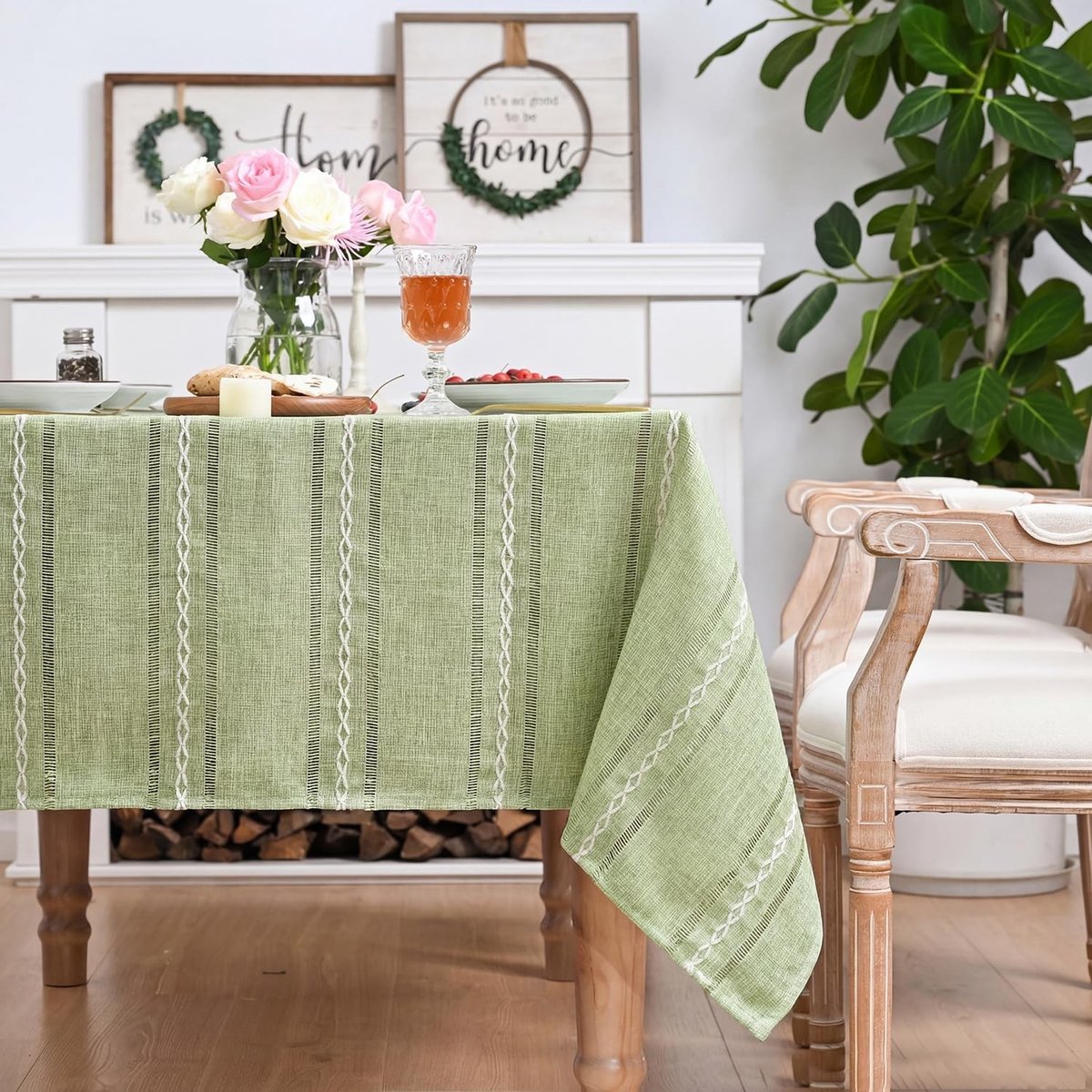 Dailygoods - Boho Salie Groen Katoen Linnen Tafelkleed Rechthoekig 140 x 110 cm
