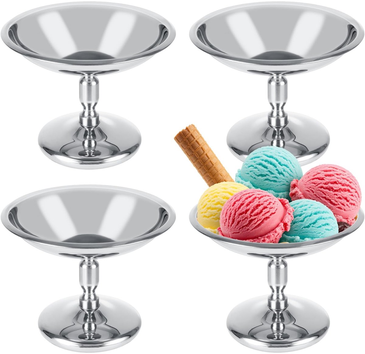 Dailygoods - Set van 4 Roestvrijstalen IJsbekers 10 cm met Voet