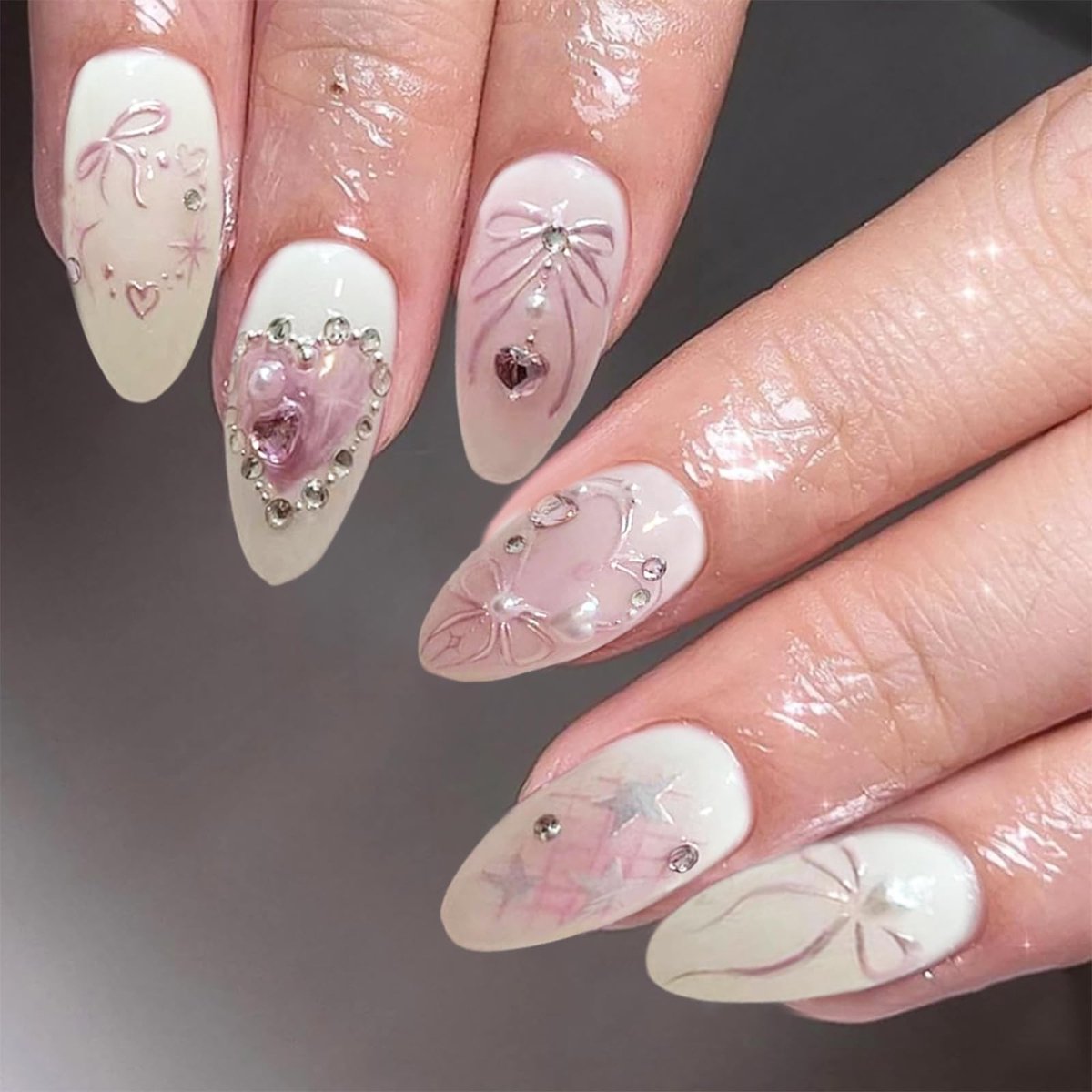 Dailygoods - Set van 24 Amandelvormige Kunstnagels met 3D Ontwerpen