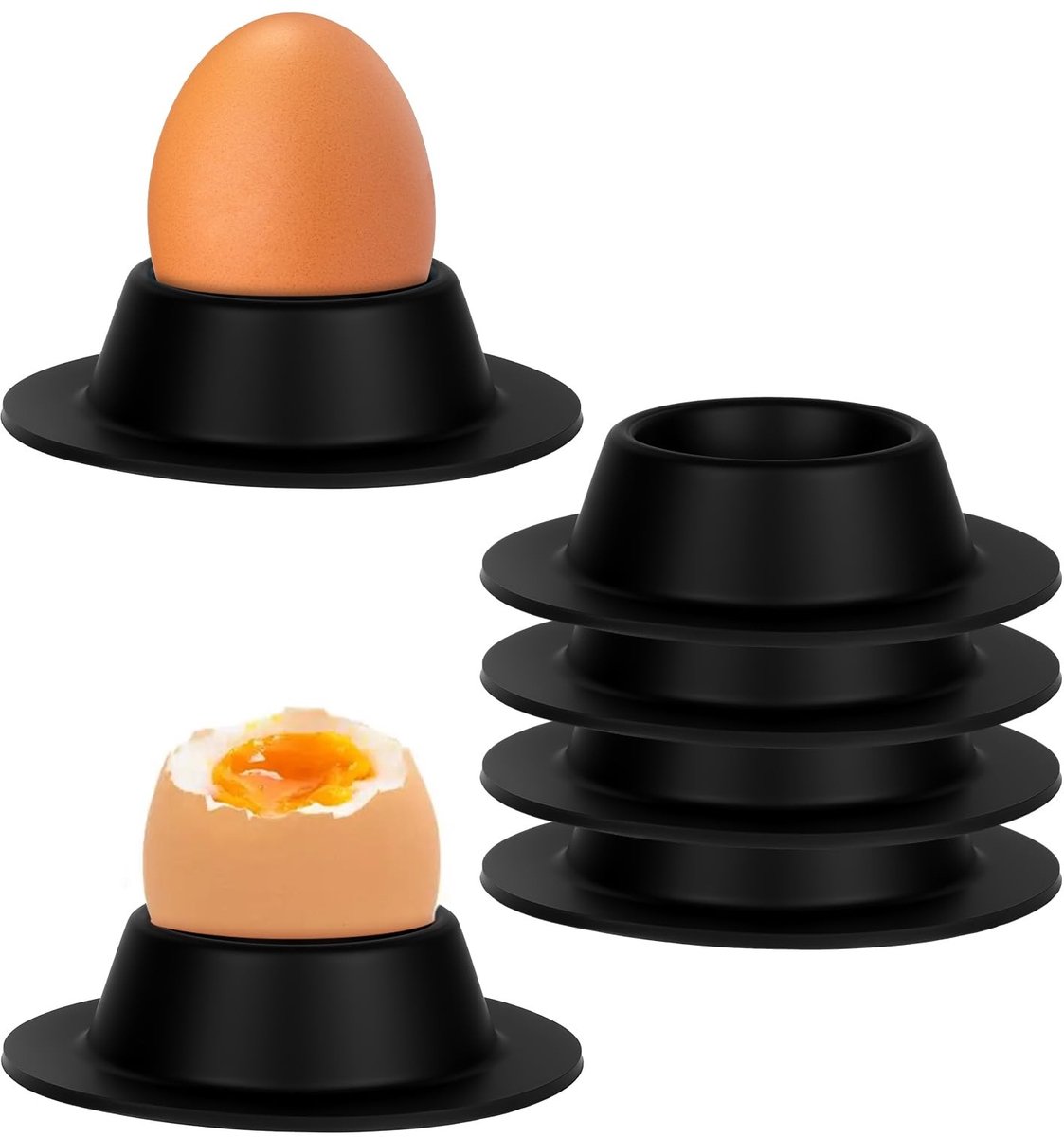 Dailygoods - Set van 6 Siliconen Eierdopjes met Dienblad voor Gekookte Eieren