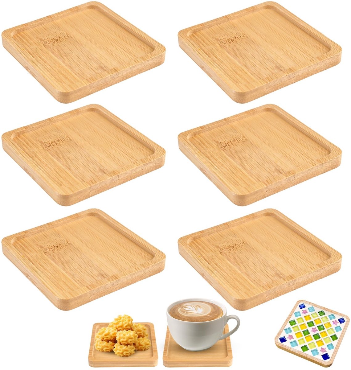 Dailygoods - Innovra - Dailygoods - Set van 6 Mini Bamboe Dienbladen 9 cm voor Decoratie