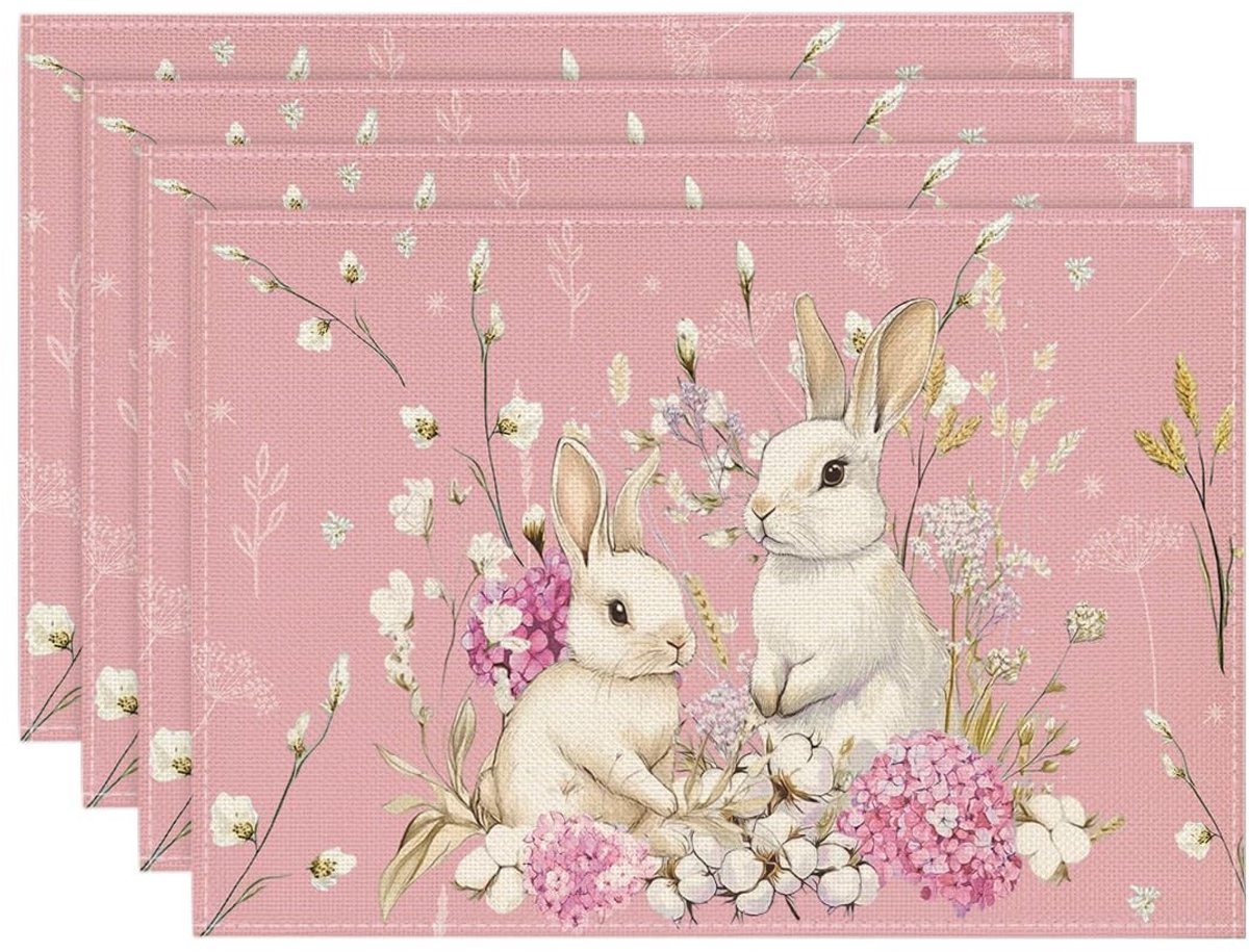 Dailygoods - Cosensi - Dailygoods - Set van 4 Roze Bloem Placemat voor Tafeldecoratie