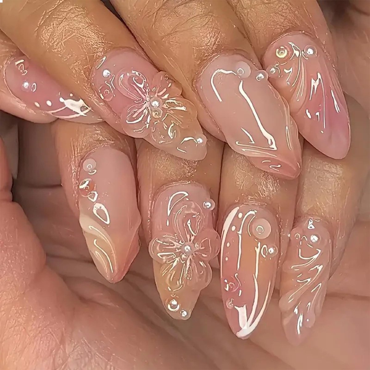 Dailygoods - 3D Handgemaakte Press-on Nagels met Charms en Kleurverloop