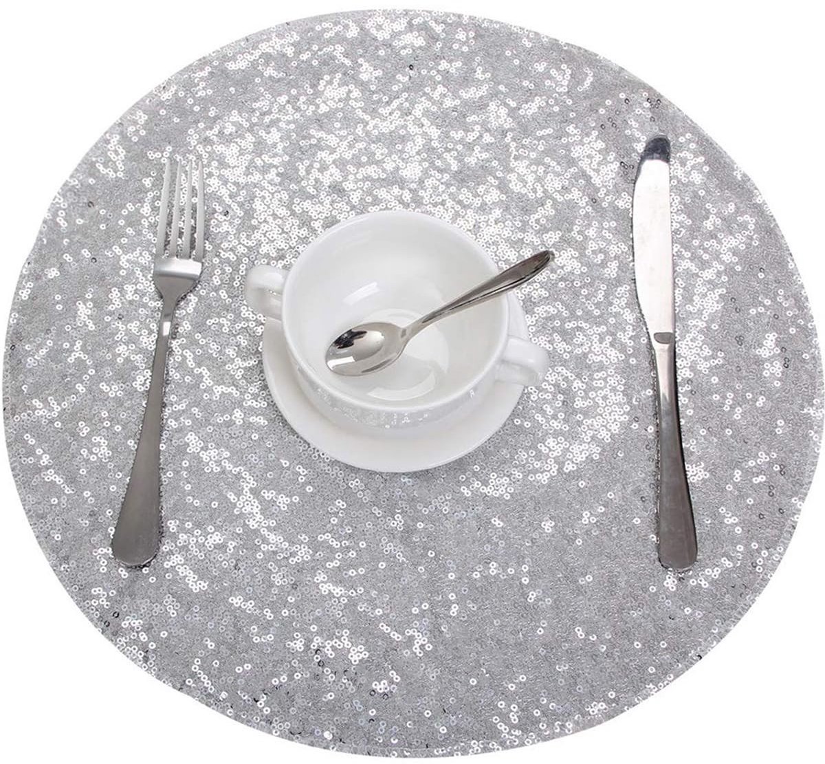 Dailygoods - Set van 2 Ronde Pailletten Placemats, 33 cm, Wasbaar