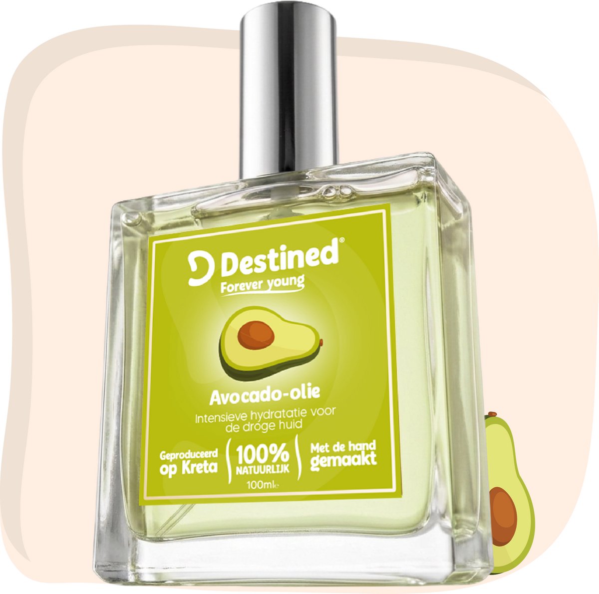 Destined® Avocado olie - 100ml - Voor Zeer Droge Huid - Rijk aan Vitamine C & E - Intensieve Hydratatie - Versterkt Huidbarrière - Anti-Aging Effect - 100% Puur & Natuurlijk - Handgemaakt in Griekenland - Body oil