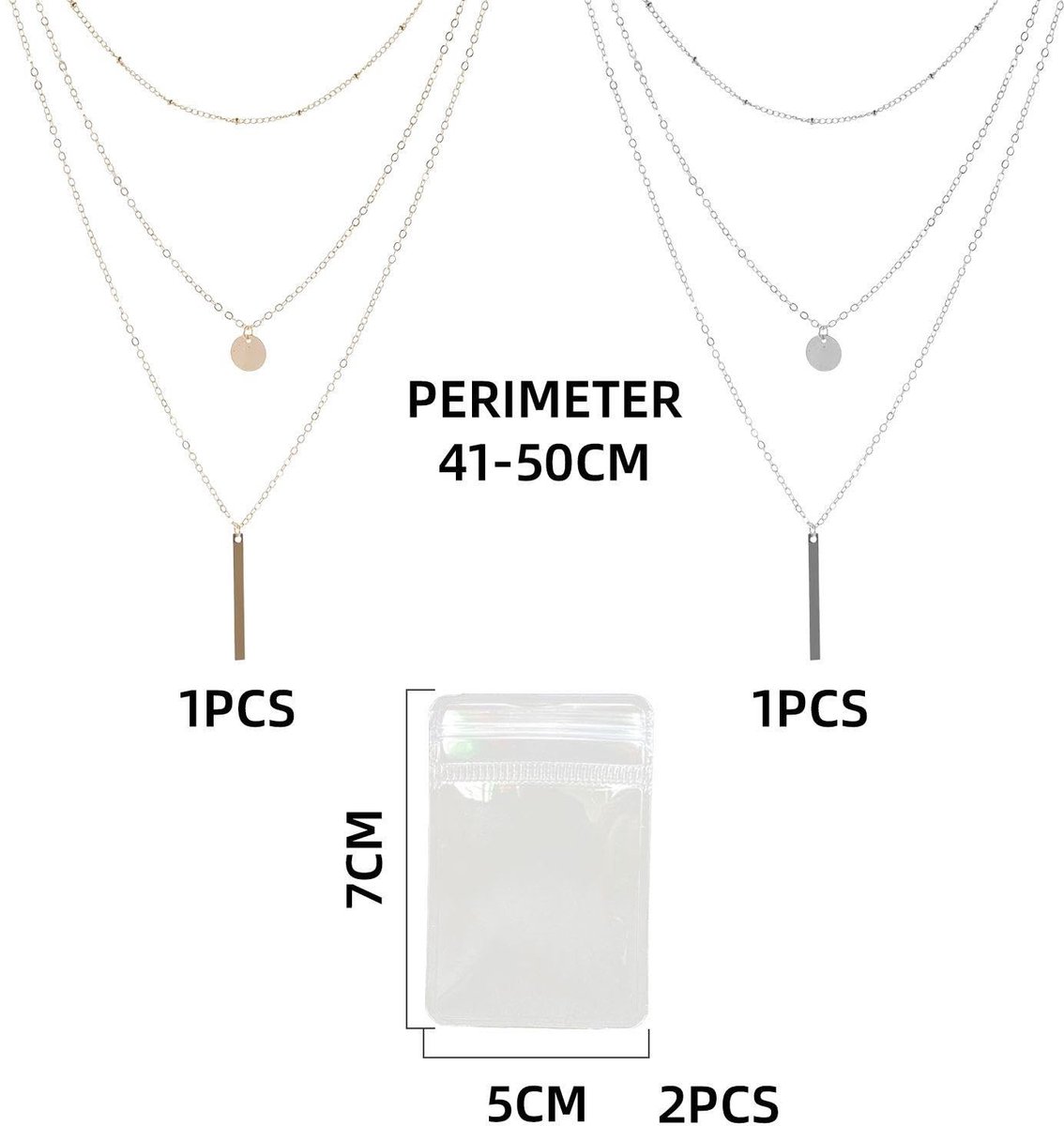 Dailygoods - Set van 2 Gelaagde Kettingen met Transparante Sieradenzakken