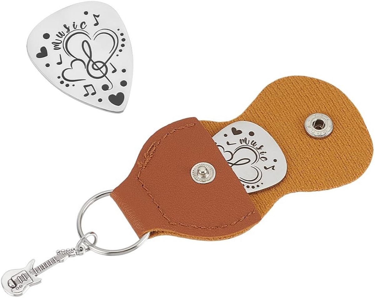 Dailygoods - Gitaarplectrums Sleutelhanger met PU Lederen Hoes