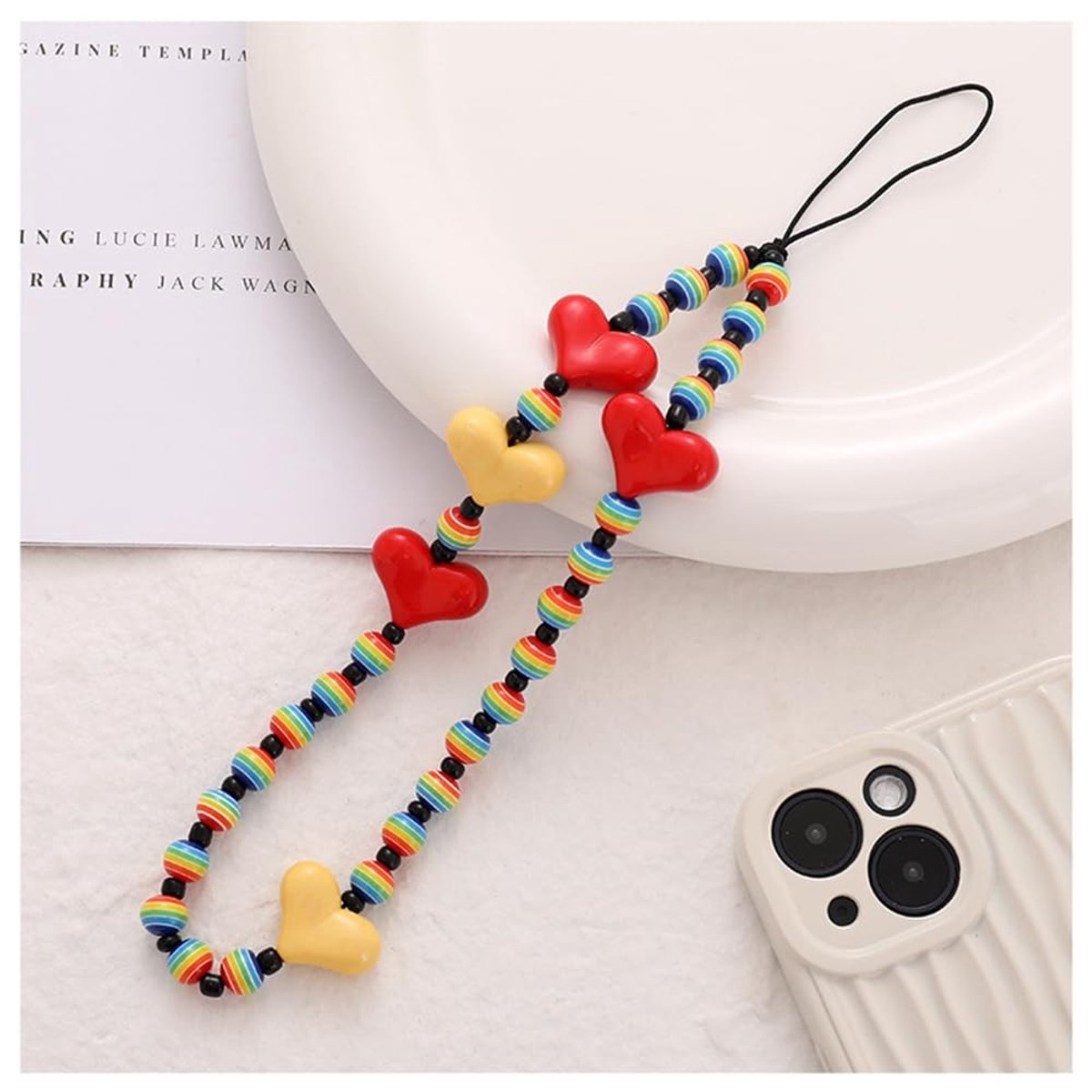 Dailygoods - Mobiele Telefoonketting met Parels en Hartvorm