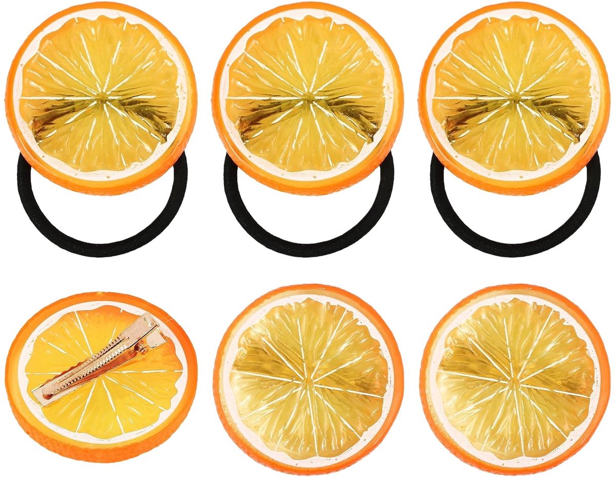 Dailygoods - 6 Stuks Oranje Fruit Haarclips en Elastiekjes