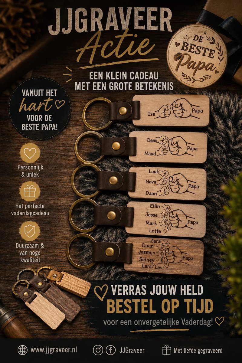 Houten Sleutelhanger met Gravure – Personaliseerbaar met Naam of Tekst – Luxe Afwerking met PU Leren Detail – Perfect Cadeau voor Hem & Haar